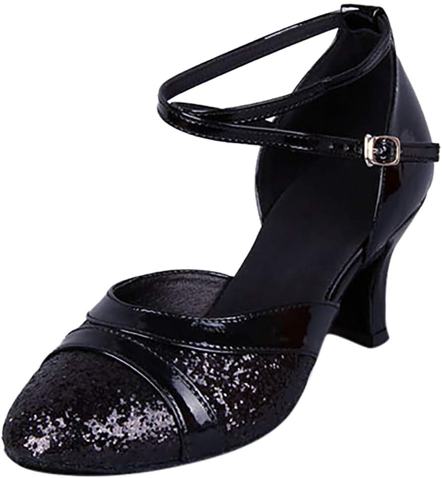 

Босоножки на каблуке для женщин, закрытый носок, кожаные танцевальные туфли с пайетками, низкий каблук, латинские и бальные туфли для женщин (Цвет: золотой, Размер: 4,5 UK) Generic