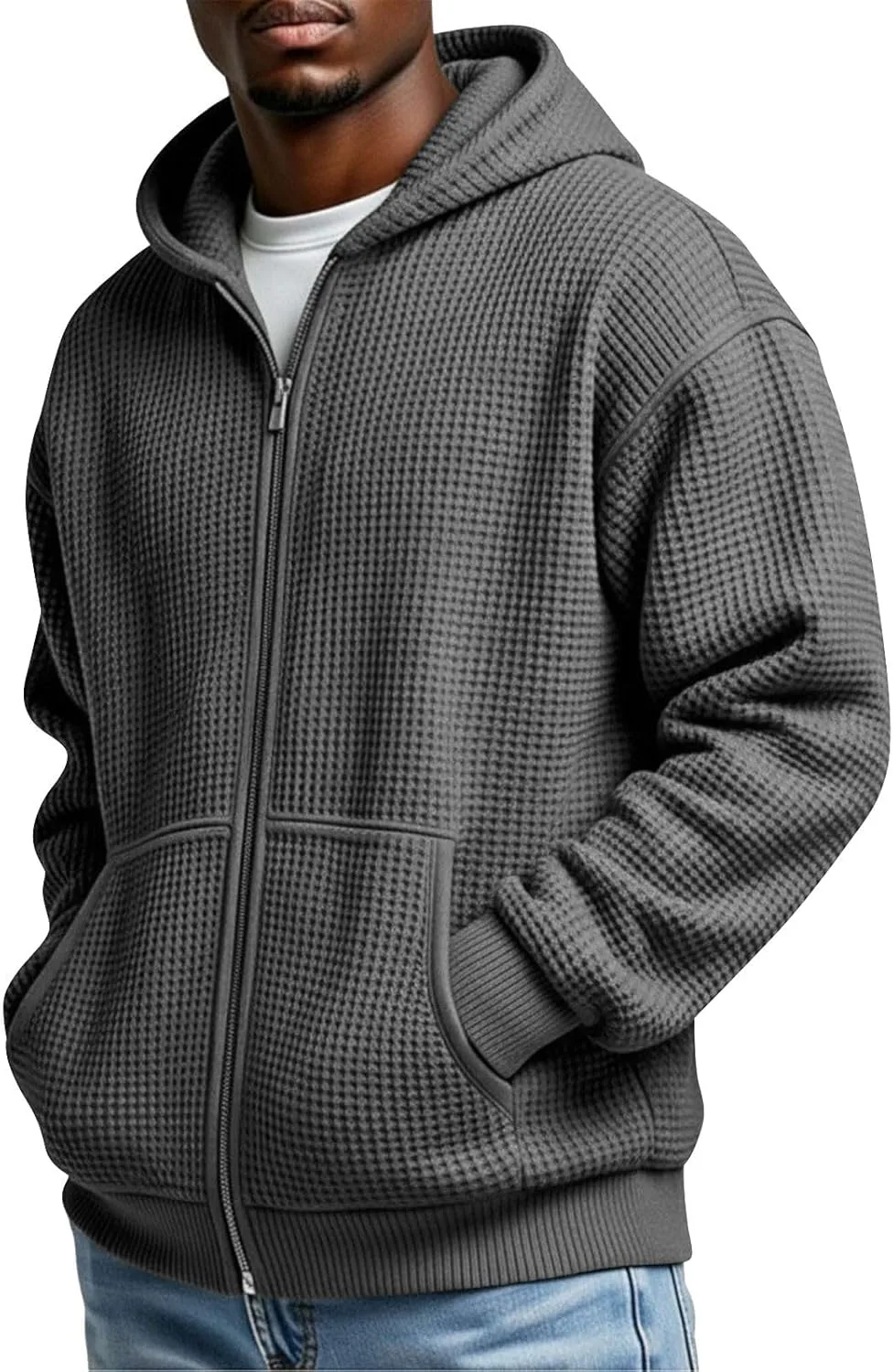 

Мужская худи с молнией и капюшоном, весенняя текстурированная вязка nhApmj