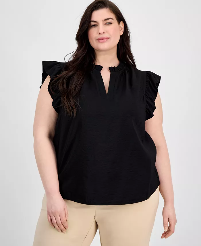 

Блузка без рукавов с рюшами и разрезом на горловине Plus Size Anne Klein, черный