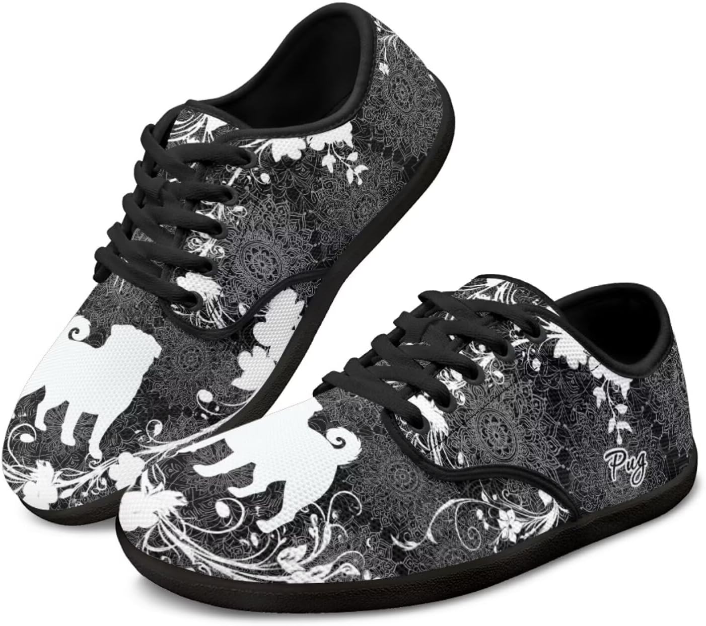 

Женские минималистичные кроссовки для ходьбы с широким носком, легкие, без застежек, теннисные кроссовки для женщин и мужчин Pointodoor, Pug Boho Mandala Print