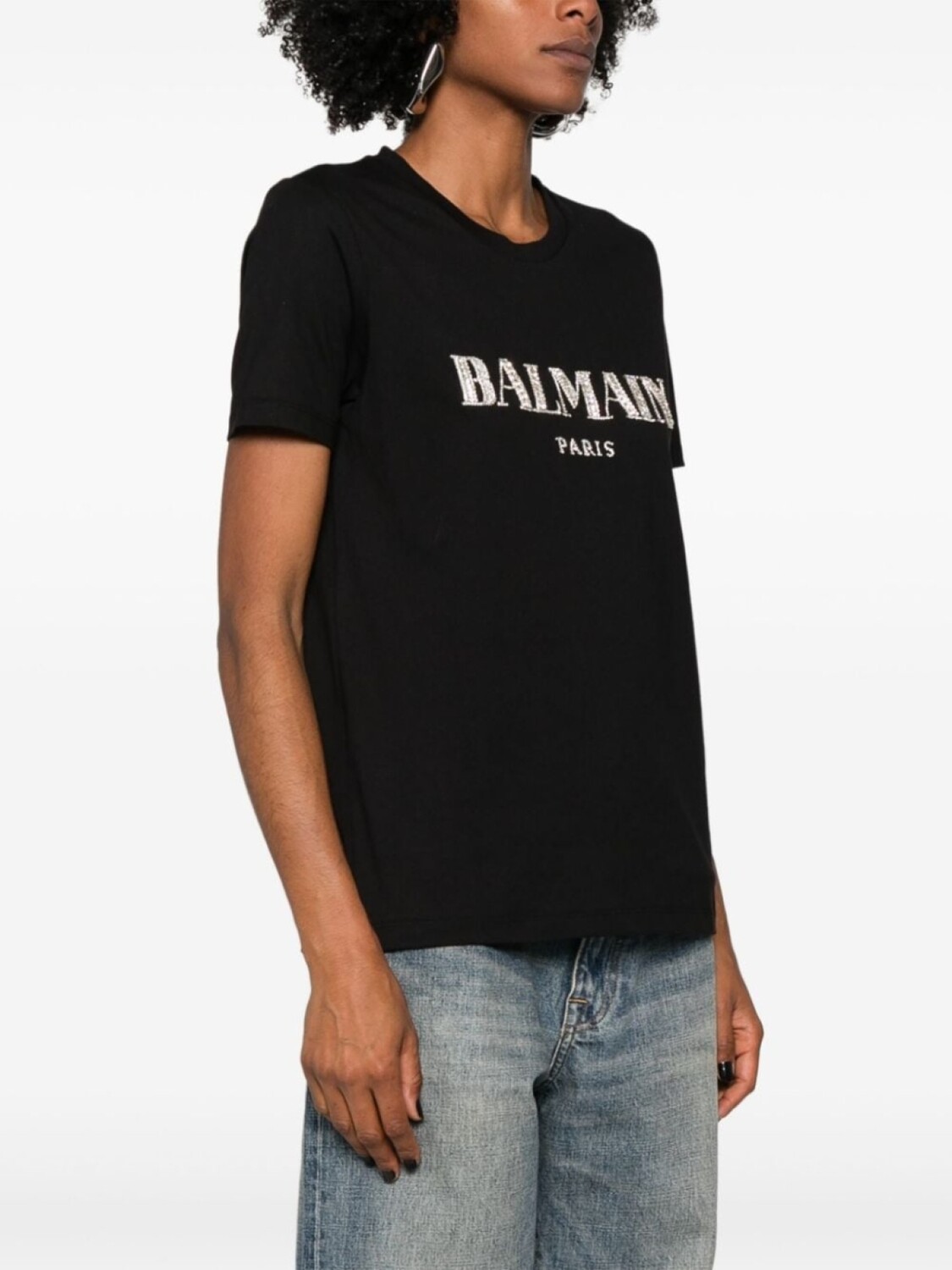 Balmain футболка с логотипом из кристаллов, черный — фото 2