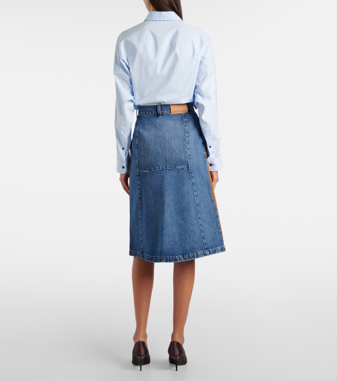 Джинсовая юбка миди с отделкой из искусственной замши Stella McCartney, Medium Vintage Blue — фото 3