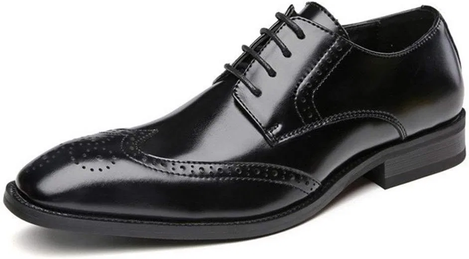 Туфли Formale Schuhe für Männer Schnüren gebrannte Zehenflügelspitze Brogue Cowide Anti-Rutsch-Nicht-Slip-Widerstands-Gummi-Sohle-Party Generic, Schwarz