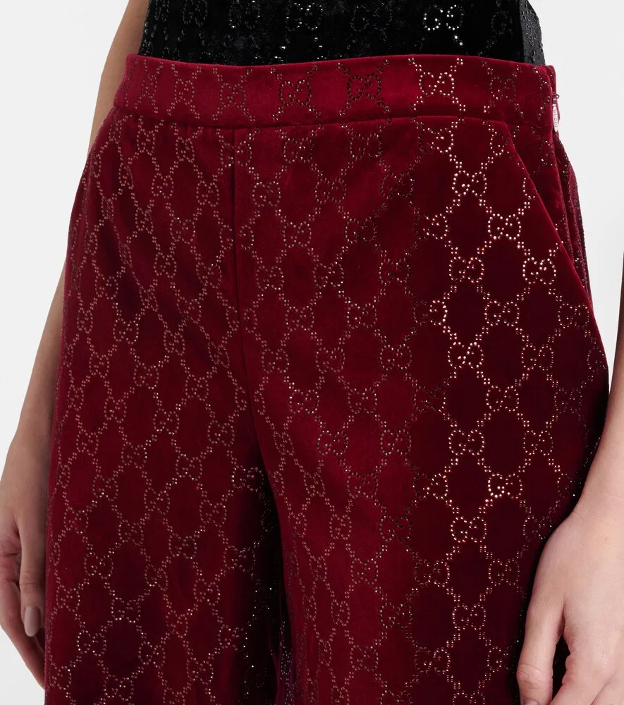 Брюки широкие Gucci GG, хлопковый бархат, красный — фото 4