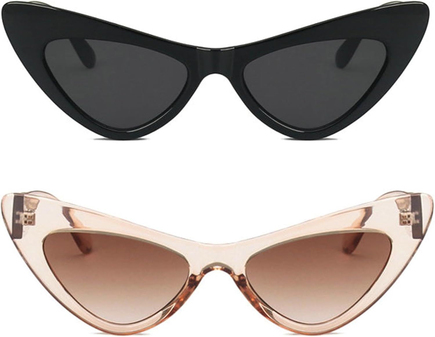 

Willochra Маленькие солнцезащитные очки «кошачий глаз» для женщин Милые узкие очки «кошачий глаз» Ретро винтажные узкие солнцезащитные очки «кошачий глаз», 2pcs-black&brwon