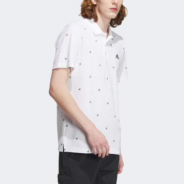 Футболка Adidas Fi Polo Aop Logo Printing Training Sports Short Sleeve Polo Shirt 'White', белый — фото 4