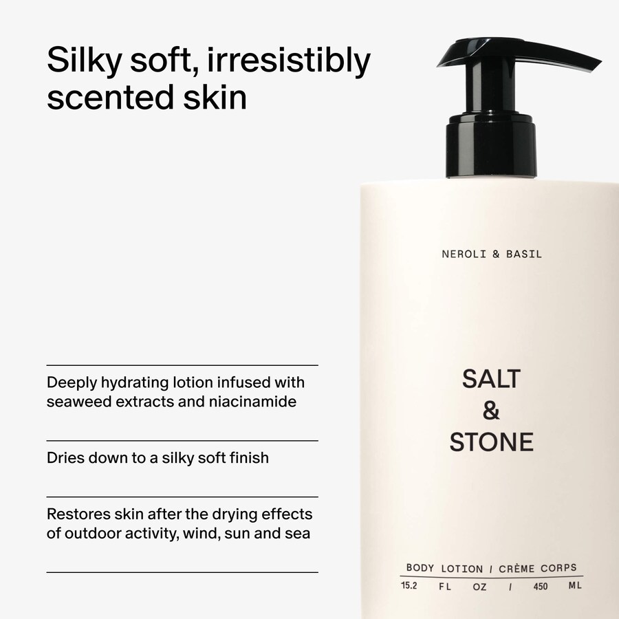Увлажняющий лосьон для тела с нероли и базиликом и ниацинамидом Salt & Stone, 15.2 oz/450 mL — фото 4