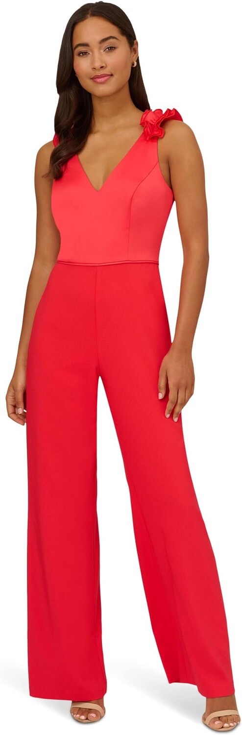 

Комбинезон Adrianna Papell Ruffle Shoulder Stretch Crepe Jumpsuit, цвет Calypso Coral