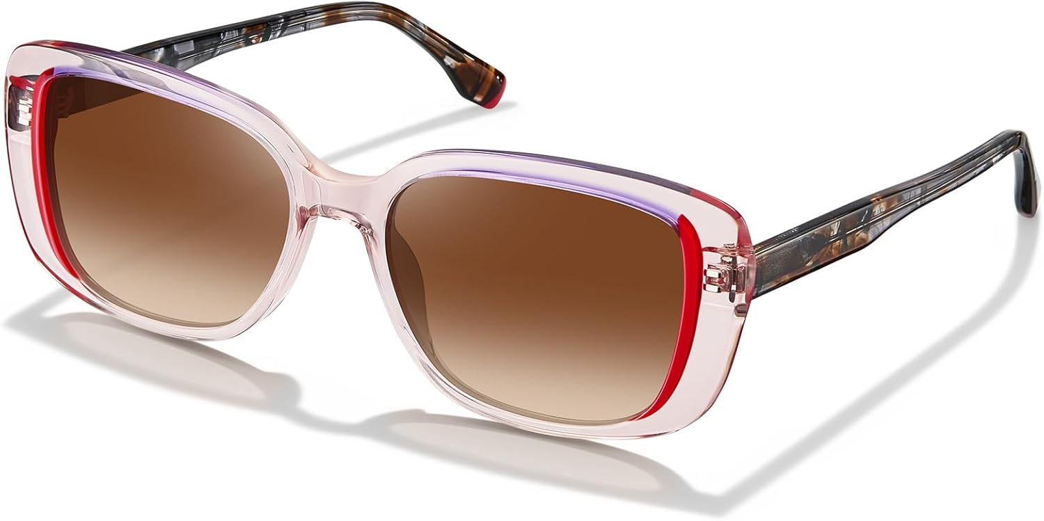 

Женские солнцезащитные очки AVAWAY из ацетата с цветными блоками — модная прямоугольная оправа с поляризованными линзами TAC, защита от УФ-излучения, C01: Translucent Pink Frame With Purple + Red & Gradient Tea Lenses