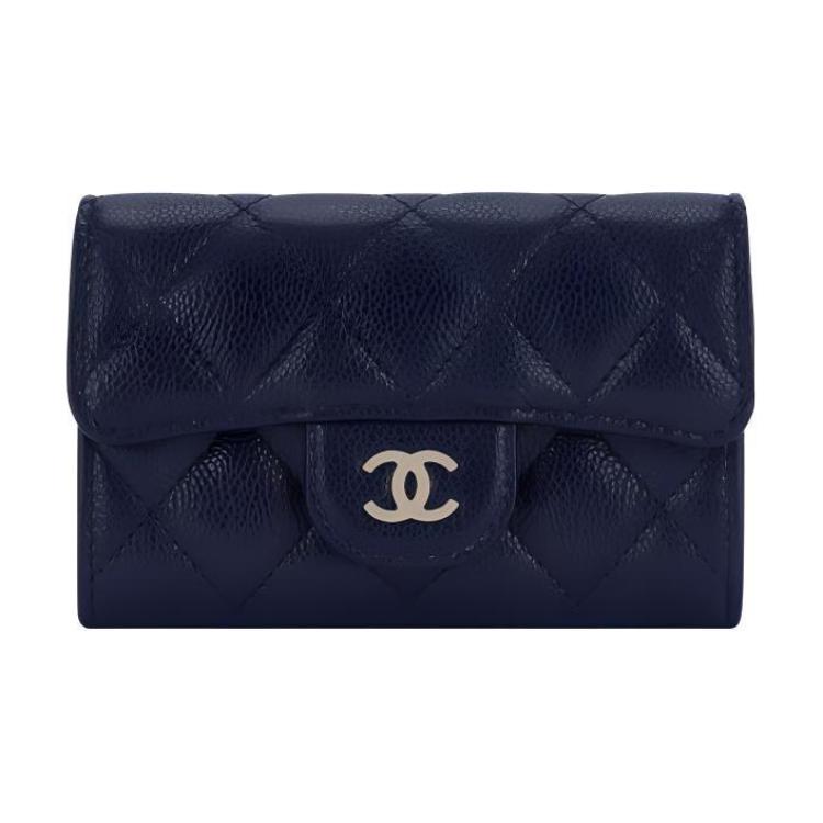 

CHANEL Женский кардхолдер из зерненой кожи коровы морской синий