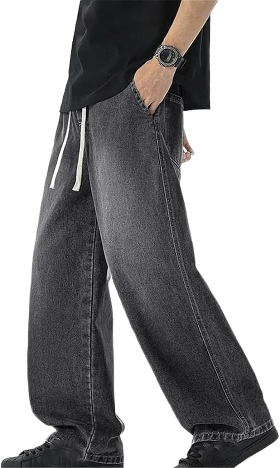 Джинсы свободные, Men's Loose Wide-Leg Jeans, серый
