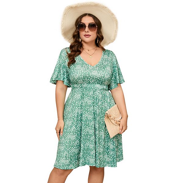 

Платье женское plus size с коротким рукавом и принтом Seoria, Green Floral
