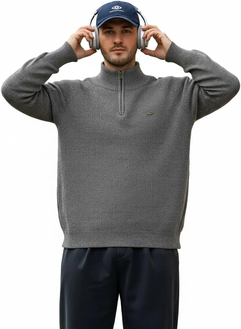 

Мужской свитер с воротником стойкой и молнией на четверть (Dark Gray) ZRUBWII