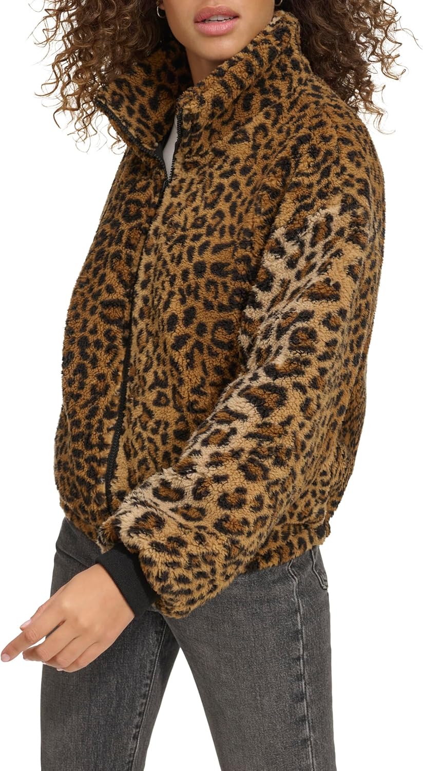 Женская куртка Levi's на молнии из шерпы (стандартные и большие размеры), Leopard — фото 3