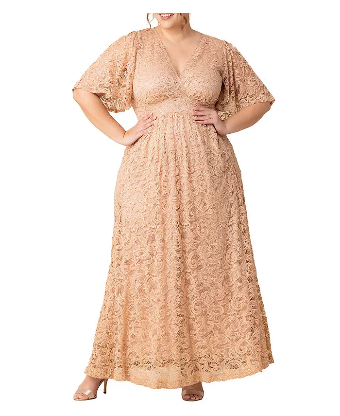 

Вечернее платье с люрексом и кружевом Plus Size Luminous Sequin с карманами Kiyonna, коричневый/бежевый