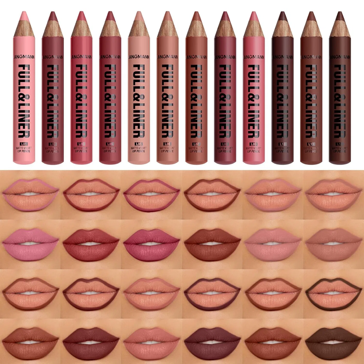 Набор матовых бархатных карандашей для губ 2-в-1 Beauty Glazed, #01-12