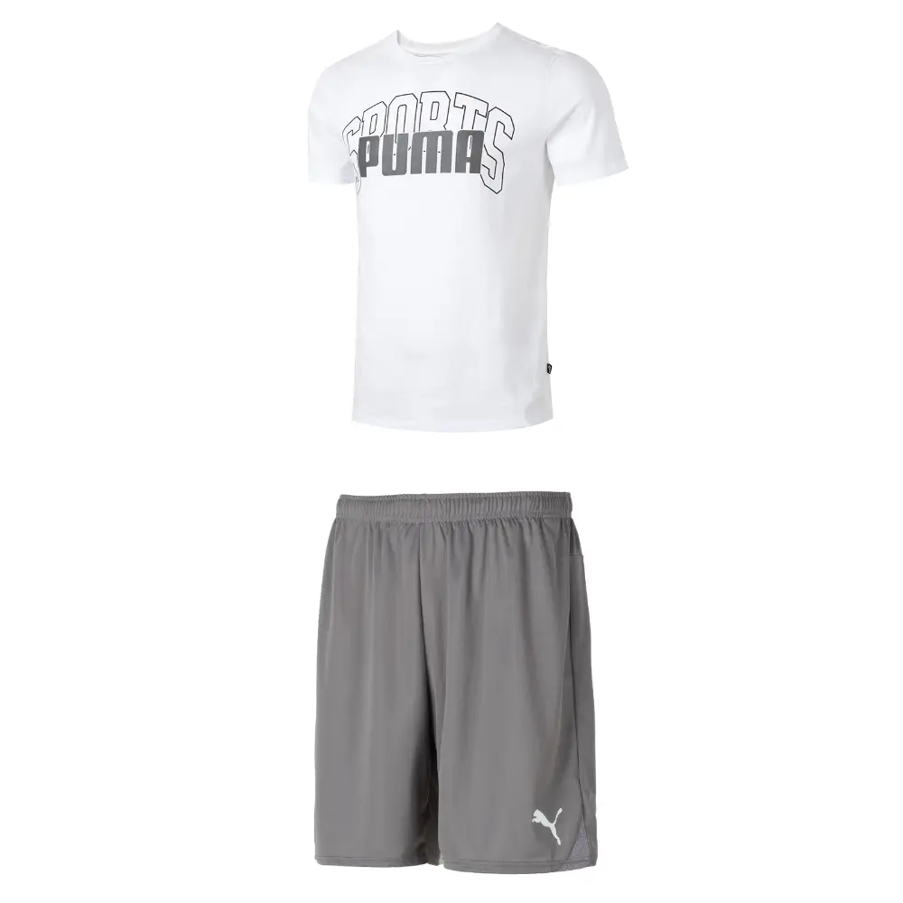 

Повседневный спортивный мужской комплект: белый топ + серые шорты Puma, белый