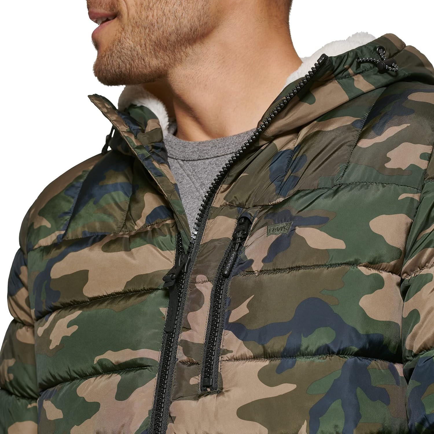 Мужская стеганая куртка Levi's с капюшоном на подкладке из шерпы, Camouflage — фото 4