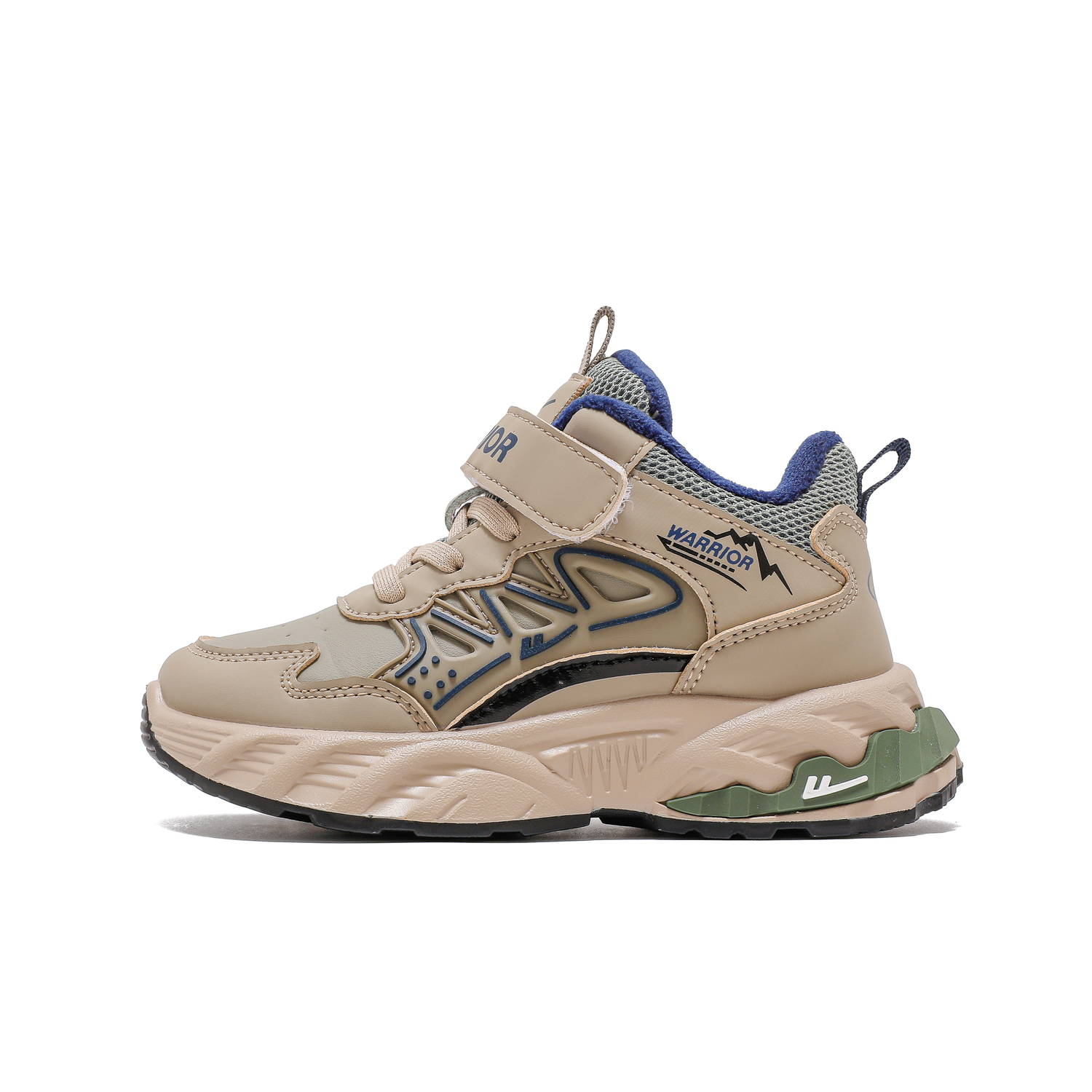 

Легкие амортизирующие термоустойчивые противоскользящие низкие детские беговые кроссовки Kids' WARRIOR, зеленый/темно-синий