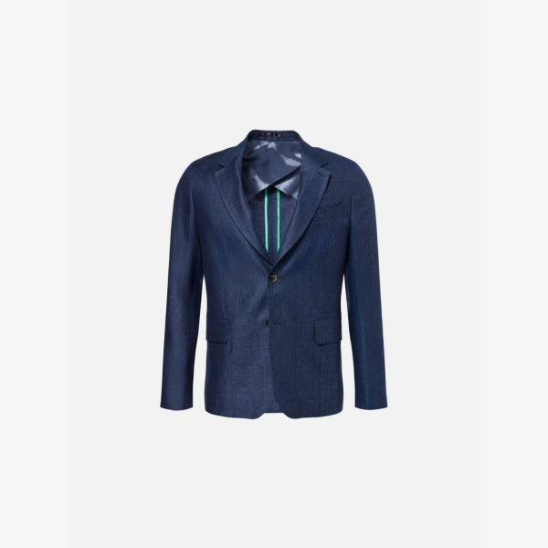 

Длинный жакет с отложным воротником из смесовой ткани лен-шерсть Paul Smith, синий