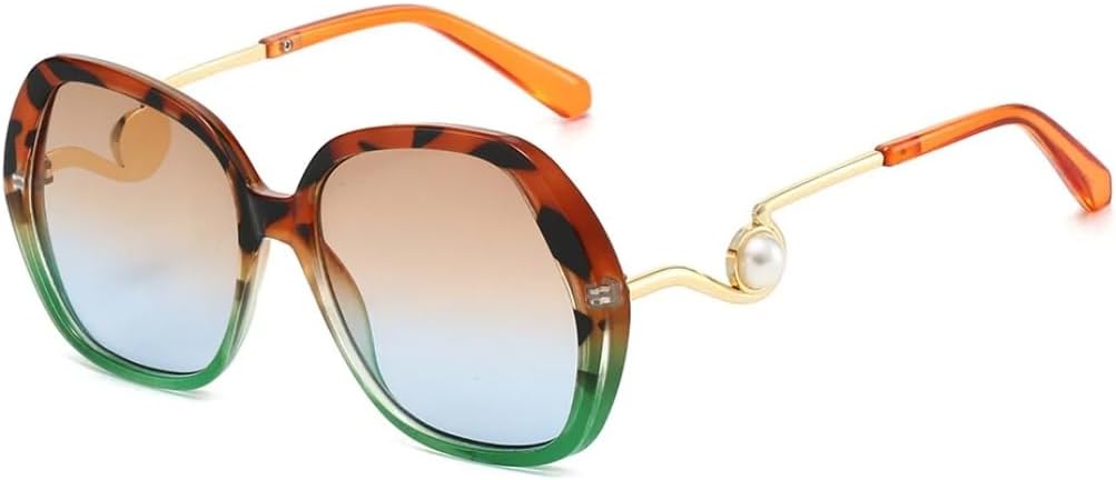 

Солнцезащитные очки для мужчин и женщин - защита UV400 - овальная оправа с градиентным леопардовым принтом, большие, для занятий спортом на открытом воздухе и вождения DSVIGF, Orange Green