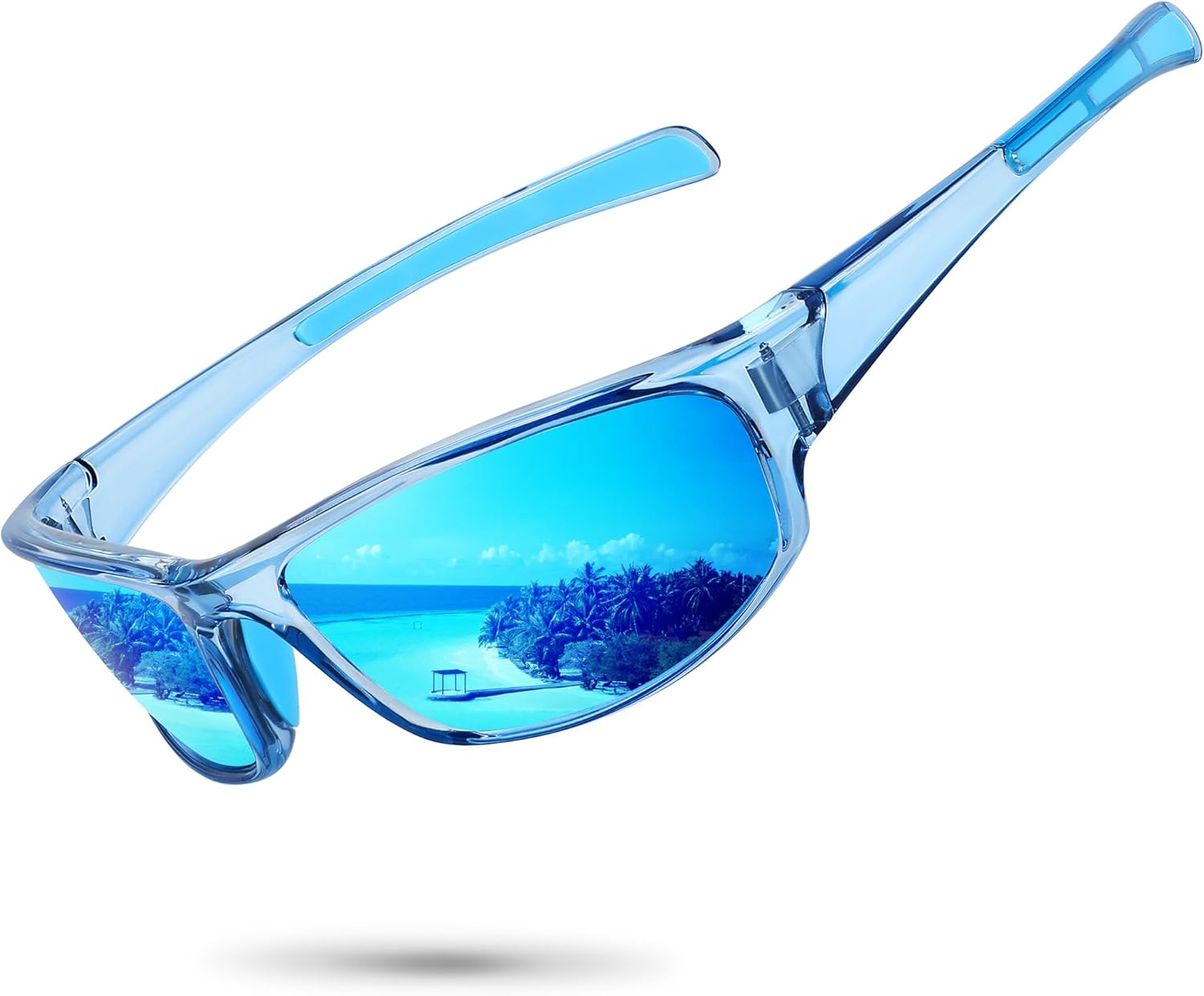 

Спортивные поляризованные солнцезащитные очки для мужчин и женщин, обтекаемой формы, для рыбалки, велоспорта, вождения, бега, с защитой от УФ-излучения Ofwin, Clear Blue Frame/Blue Mirror Lens