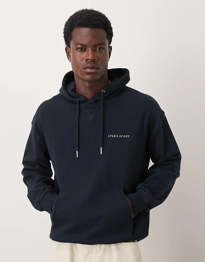 

Толстовка с капюшоном Lyle & Scott с надписью «начес» в темно-синем цвете