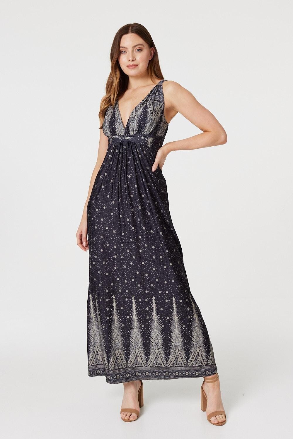 

Платье макси в стиле ампир в горошек Izabel London, черный