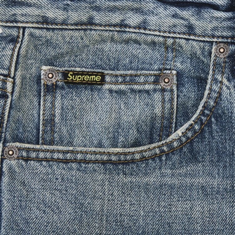 Джинсы Supreme Distressed Loose Fit Selvedge Jean, цвет Washed Indigo — фото 3