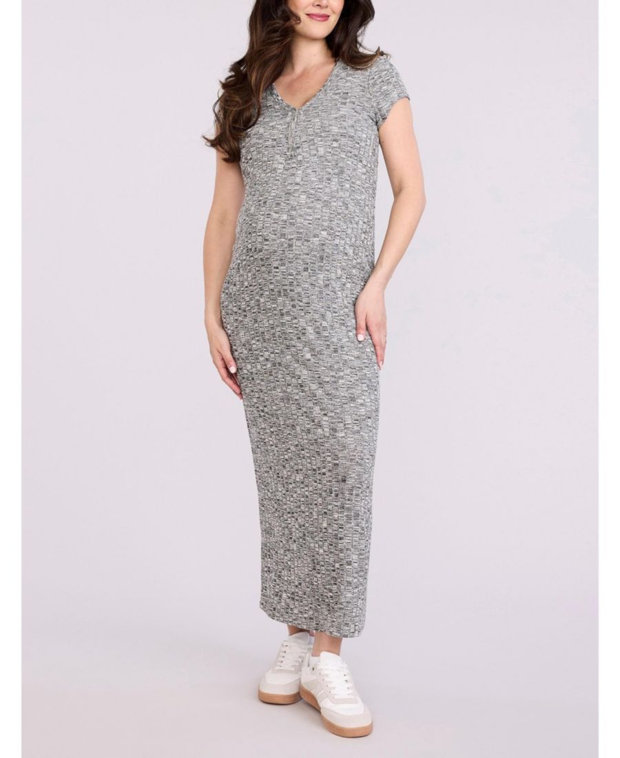 

Женское облегающее макси-платье с коротким рукавом в стиле "Хенли" - для беременных Motherhood Maternity, Heather grey