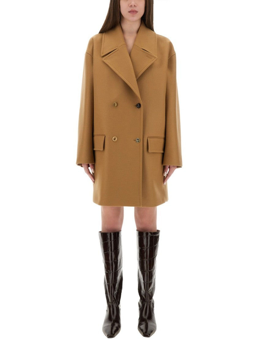 

Двубортное шерстяное пальто с широкими лацканами Moschino, Neutrals