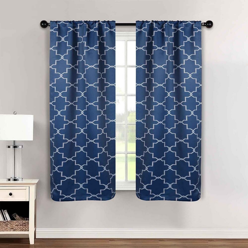 

Комплект штор SUPERIOR Imperial Trellis с карманом и затемняющим карнизом, цвет Navy Blue