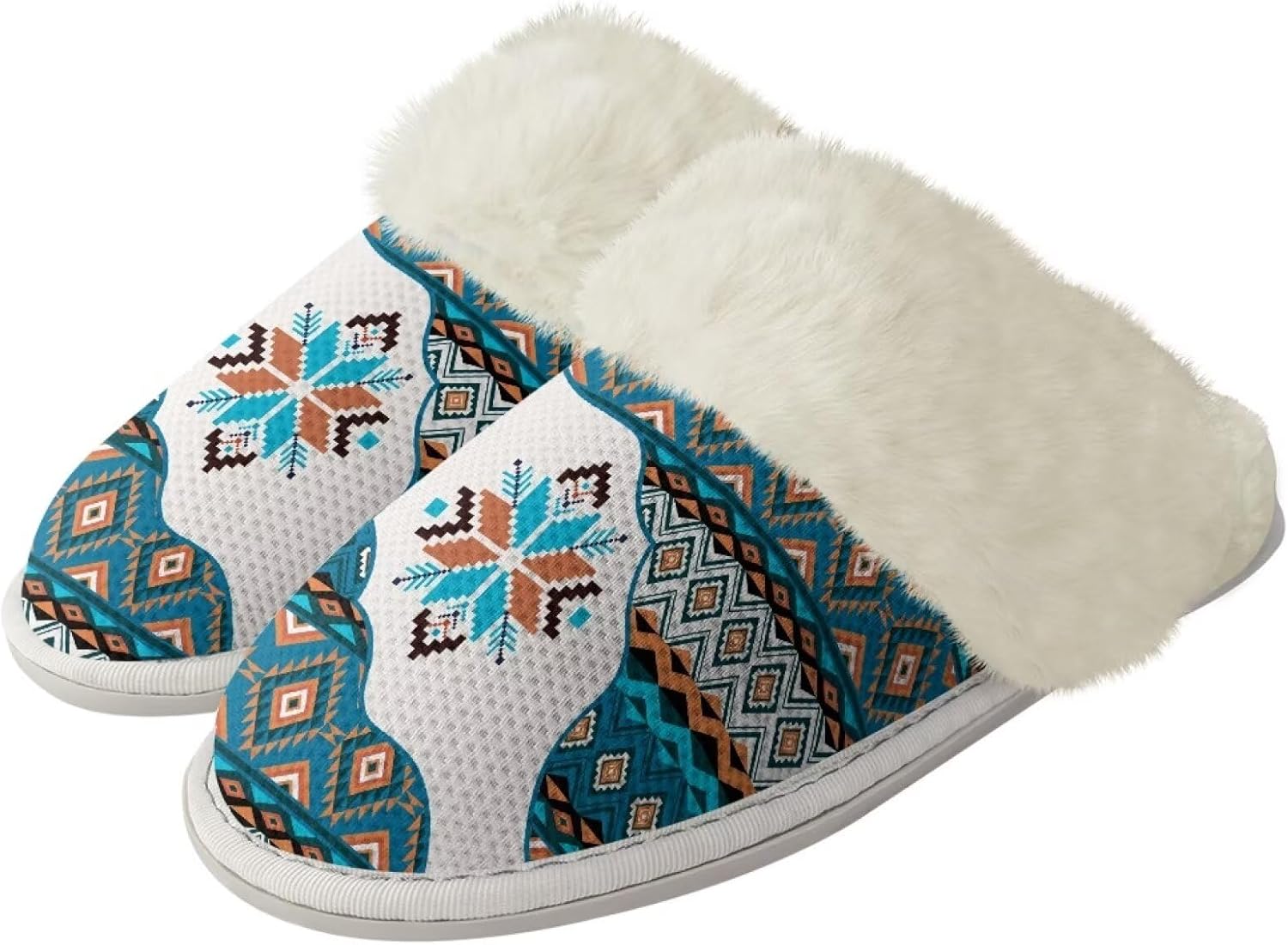 

Тапочки Watdotory для женщин и мужчин, удобные, легкие, зимние, теплые домашние тапочки унисекс, с нескользящей плюшевой подошвой, для ванной, отеля и дома, с резиновой подошвой, Aztec Western Snowflake