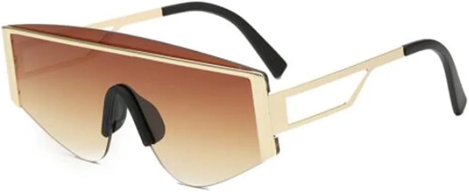 

Полуободковые солнцезащитные очки с оправой в форме бровей, цельные, с защитой от УФ-излучения, металлические, для мужчин и женщин PUB, Gold Frame Double Tea Flakes