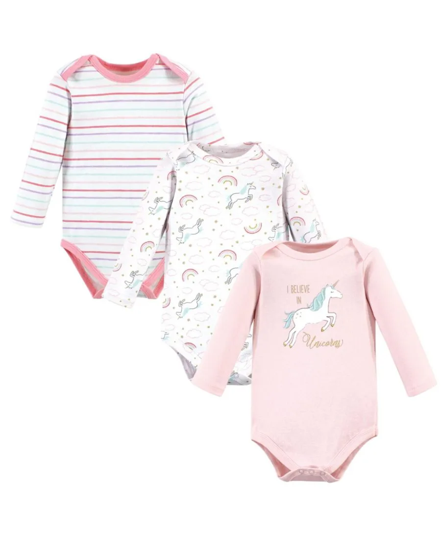 Комплект из 3 хлопковых боди с длинными рукавами Hudson Baby, Glitter Unicorn