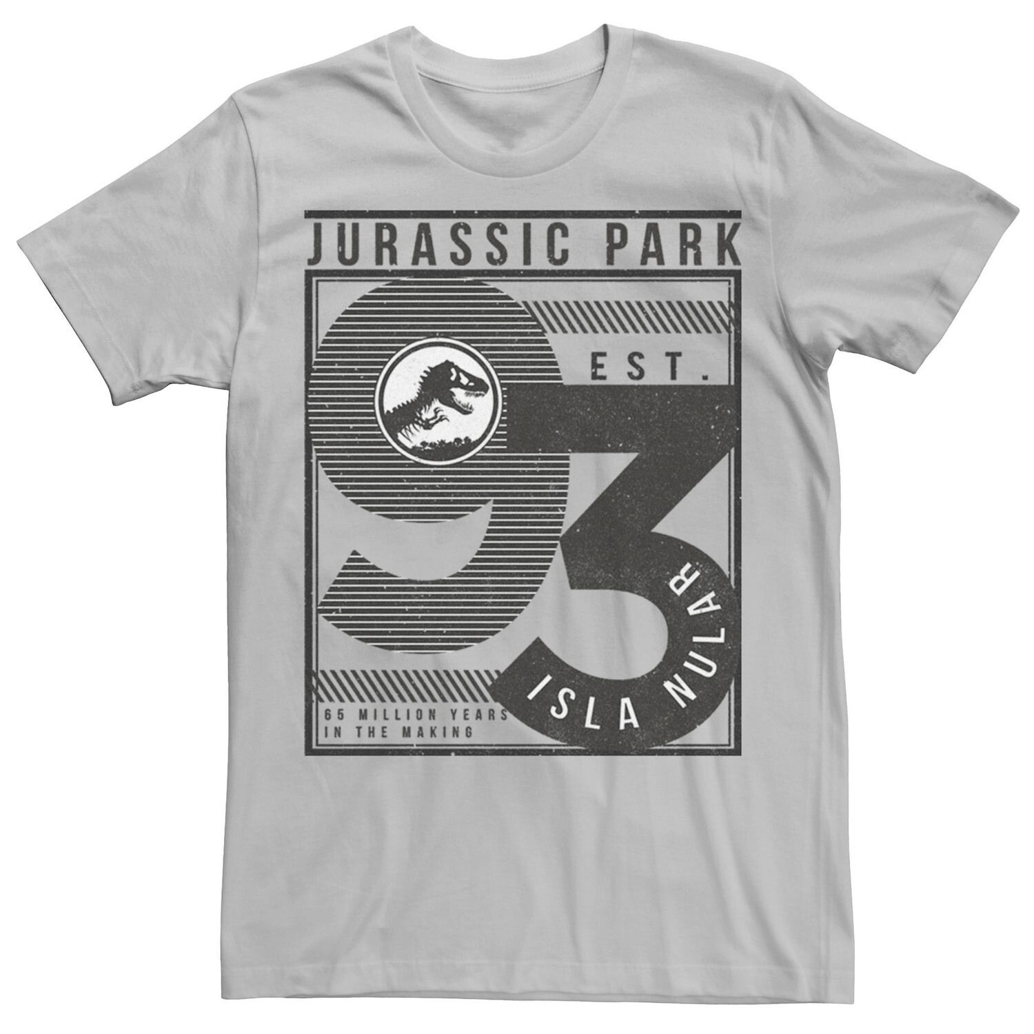 

Мужской Парк Юрского периода Приблиз. Футболка с плакатом 93 Isla Nublar Jurassic Park, серебристый
