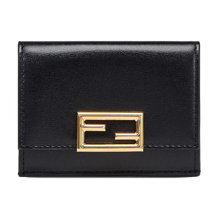 

FENDI Женский укороченный трёхсекционный бумажник из телячьей кожи чёрный