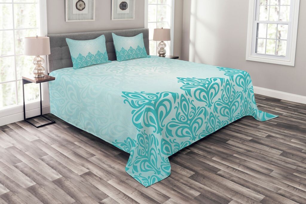 

ABAKUHAUS Синий комплект покрывала, европейский викторианский дизайн, комплект с моющимися наволочками, для односпальных кроватей 220 x 220 см, синий