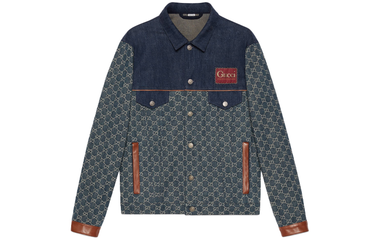 Куртка джинсовая Gucci Gg Monogram, экологичная, постиранная, органическая, тёмно-синяя — фото 4