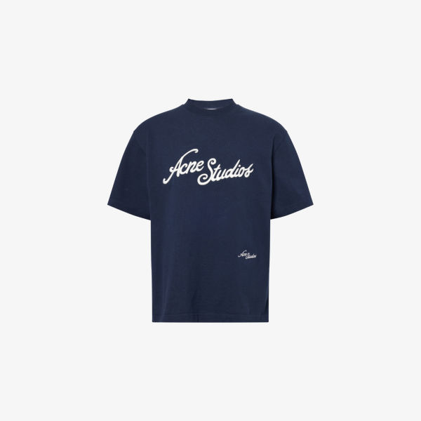

Вышитая короткорукавая хлопковая пике-футболка Acne Studios, синий