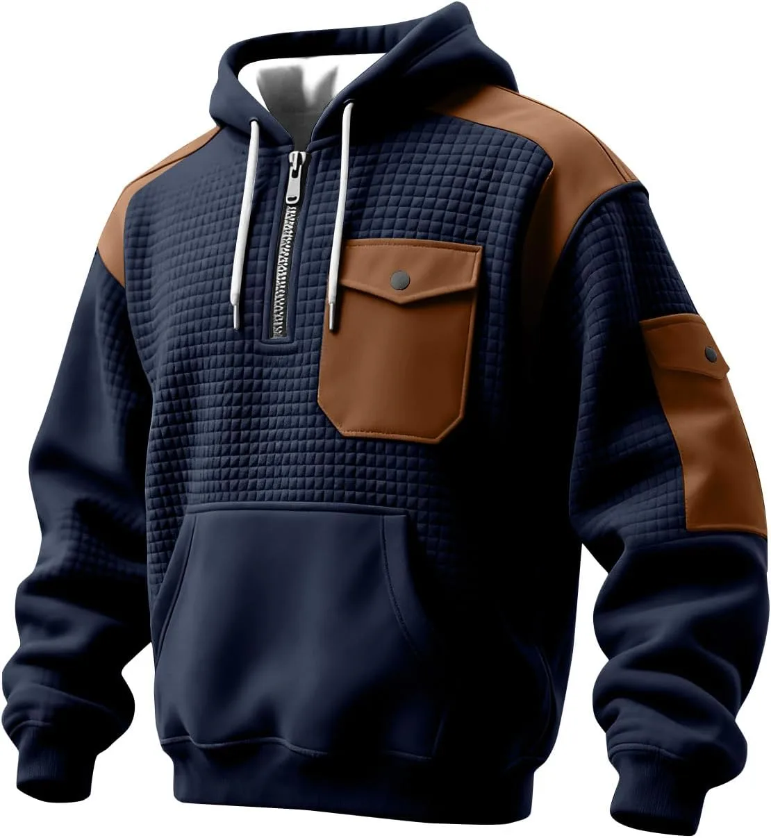 

GOFULY худи для мужчин Big And Tall зимнее waffle quarter zip с карманом