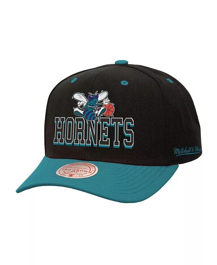 

Мужская черная/бирюзовая кепка Charlotte Hornets Backside Script Two-Tone Pro Crown Adjustable Hat Mitchell & Ness