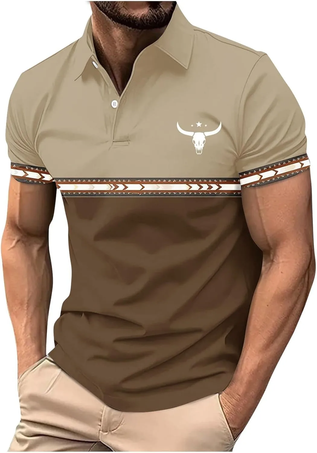 

Поло для мужчин Plus Size с принтом, короткий рукав, цветной блок