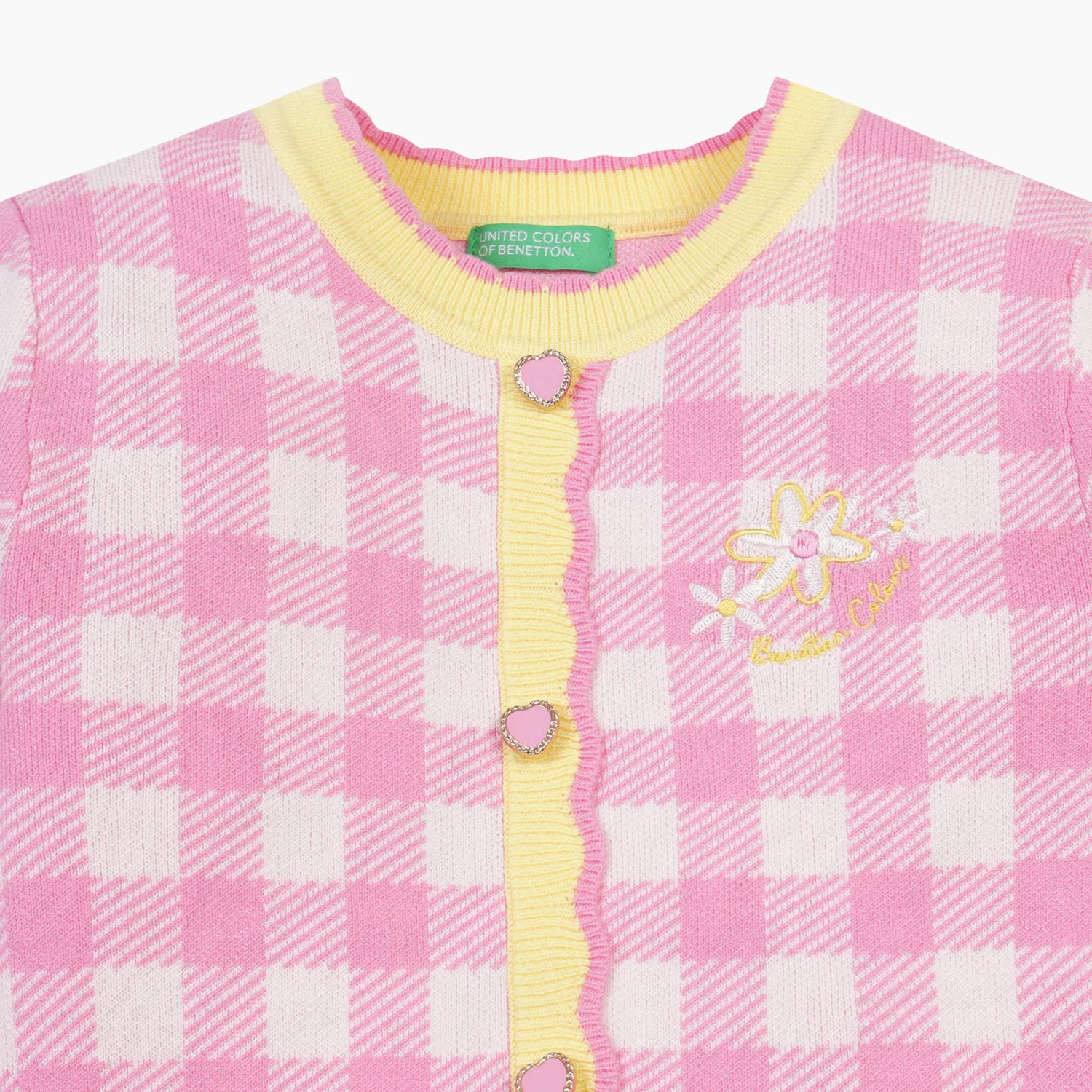 Детское розовое жаккардовое платье в цветочную клетку от Benetton Kids — фото 2