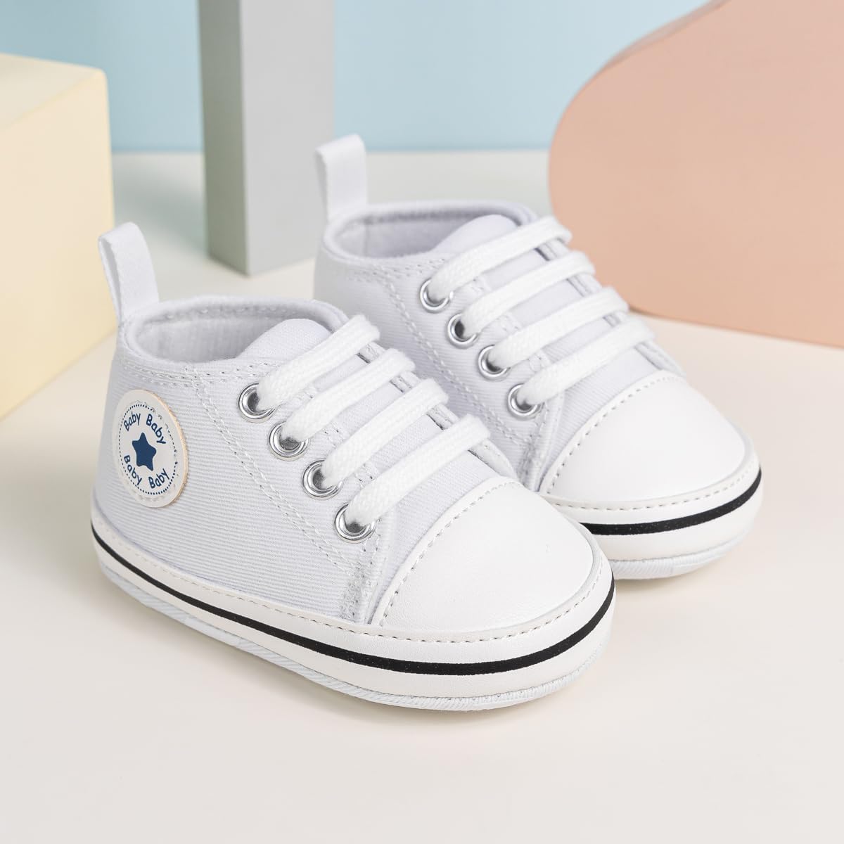 Детские кеды KIDSUN унисекс для мальчиков и девочек, с мягкой подошвой, на шнуровке, для новорожденных, обувь для первых шагов, для малышей, комнатная обувь, белый — фото 3