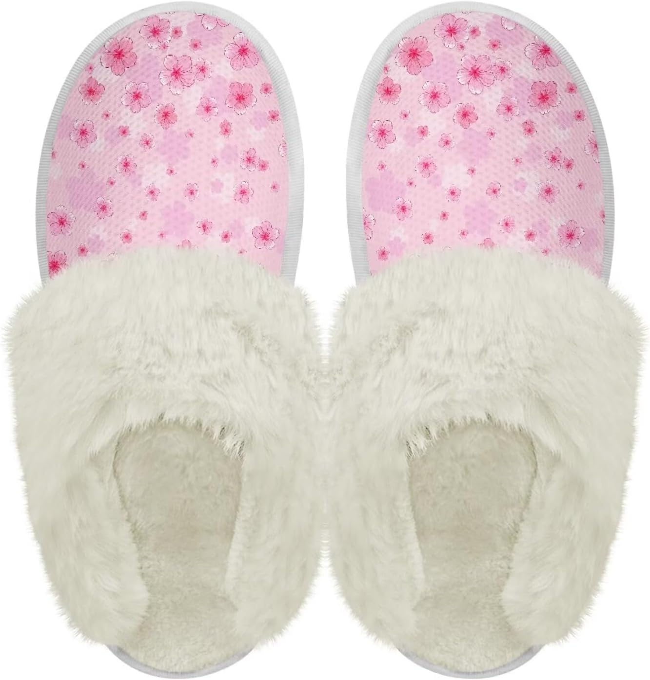 

Тапочки chaqlin из фланели с меховой отделкой для дома и спальни, мягкие плюшевые тапочки для женщин и мужчин, с толстой подошвой, водонепроницаемые, зимние, теплые, для улицы и дома, Small Cherry Blosso Print