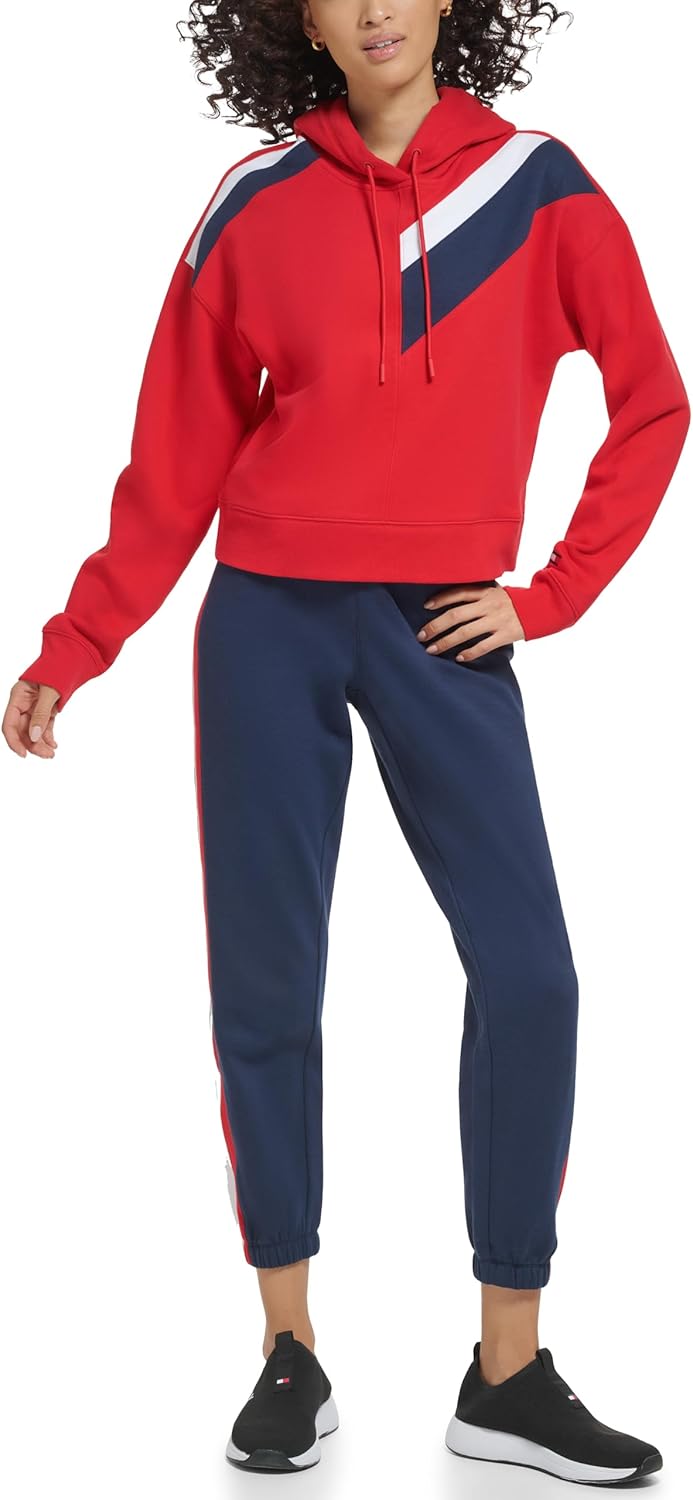 

Женская флисовая толстовка с капюшоном Tommy Hilfiger с диагональными цветными блоками, Rich Red