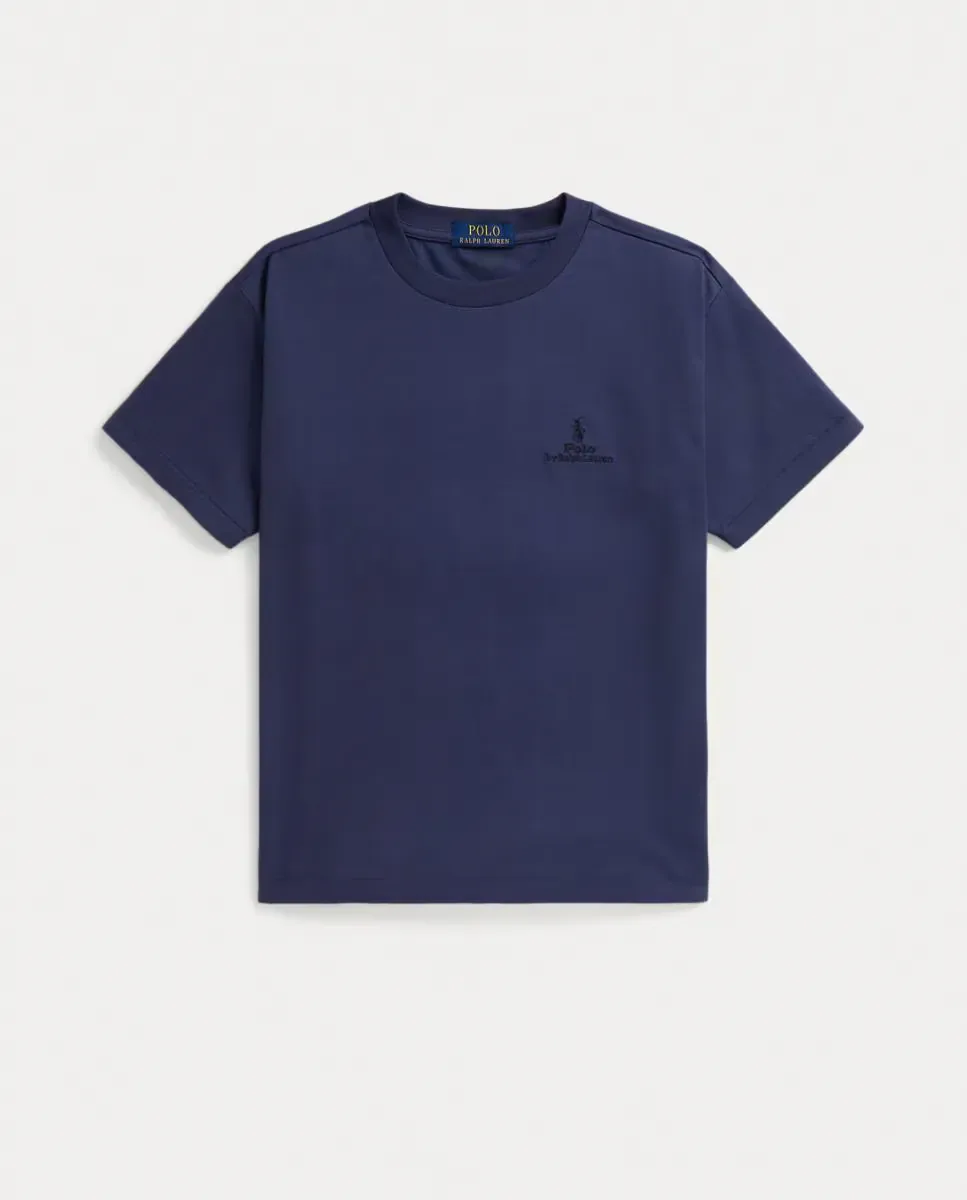 Футболка унисекс свободного кроя с логотипом одного цвета из хлопка Polo Ralph Lauren, темно-синий