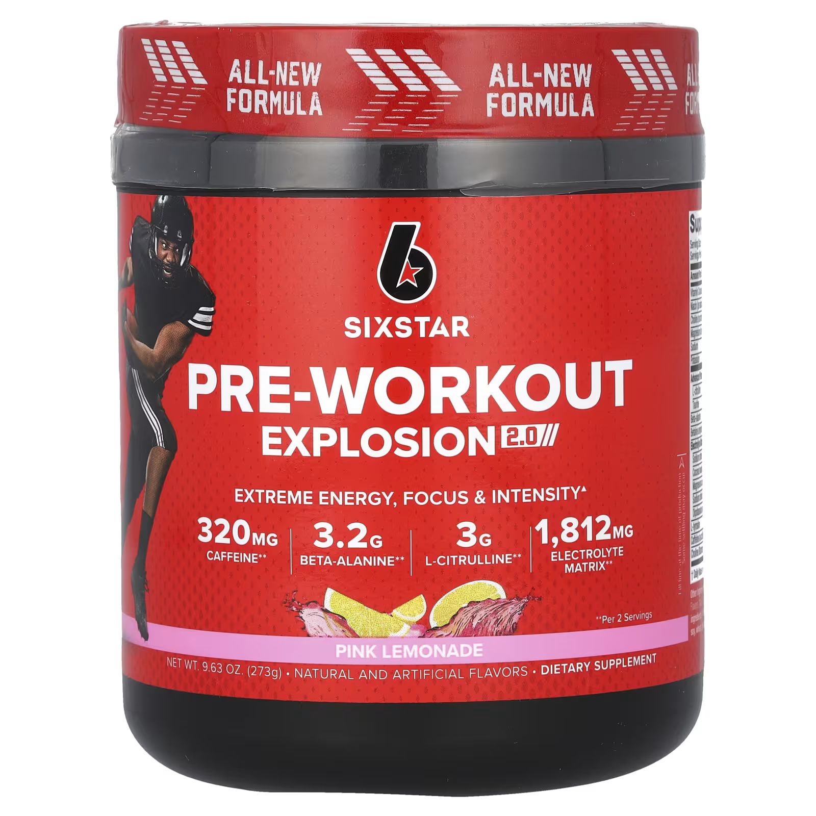 

Pre-Workout Explosion 2.0, розовый лимонад, 9,63 унции (273 г) Sixstar