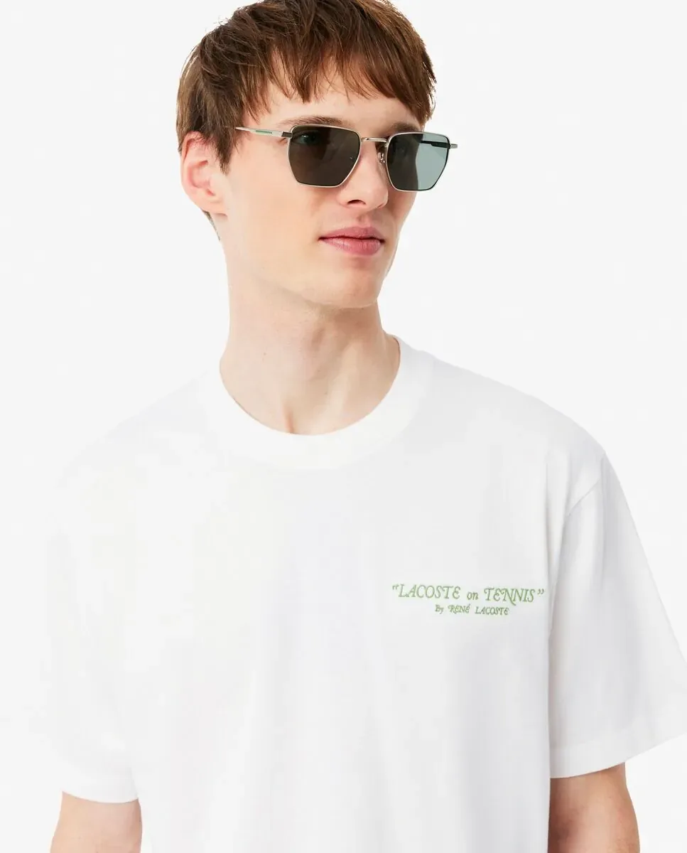 Футболка Lacoste мужская, хлопок, короткий рукав, вышивка, белый — фото 3